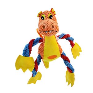 Cute Dragon Squeaky Plush Dog Toy With 5 Squeakers & Crinkle Paper, Rope Chew Toy