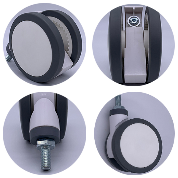 Swivel Thread Medical PU Caster Wheel 3" For Hospital Bed