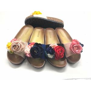 Customized Brand Reusable Casual Slippers Adult Slides with Flowers Upper