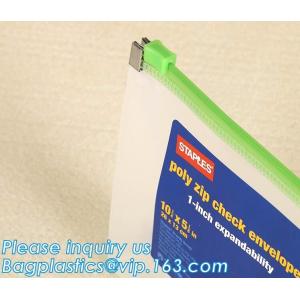 POLY ZIP CHECK ENVELOPE BAGS, CHECK BAG, CHECK ENVELOPE, ZIP PACK, SYSTEM, SLIDE