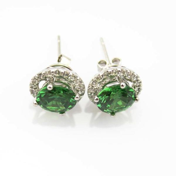 Sterling Silver 8mm Round Green Cubic Zirconia Earrings (JRE055)