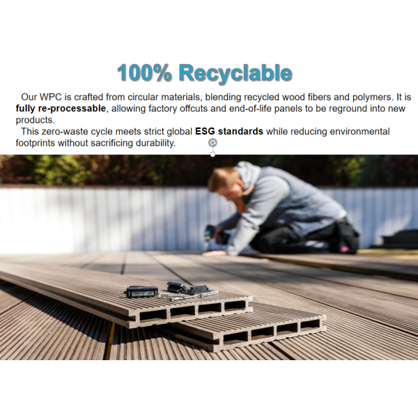 140*25mm Composite WPC Decking Panel UV Resistant Reversible Design