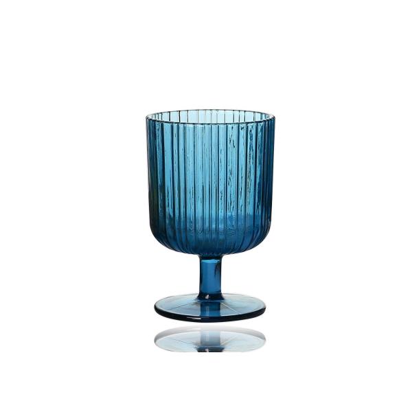 FDA Plain Stem Multi Colored Cut Crystal Wine Glasses Solid Ink Blue