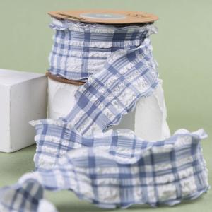 Korea Lattice Blue And White Gingham Ribbon 38mm Polyester Pink Tartan Ribbon