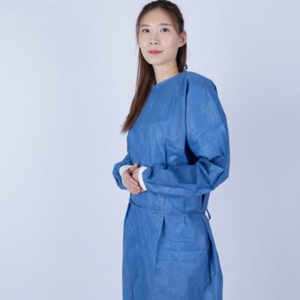 Quality ANSI AAMI Round Neck SMS Disposable Protective Gowns wholesale