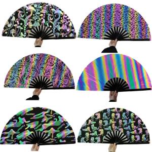 Reflective Iridescent Mushroom Bamboo Fabric Customized Hand Fan Foldable 33cm