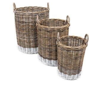 Cheap Rattan Kobo Round Storage Basket, Handwoven Rattan Basket With Handles, Organization &amp; Home Decor For Storage, Gray-Brown for sale