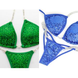 Sequins NPC Bikini Competition Suits Custom Design Silver Connectors