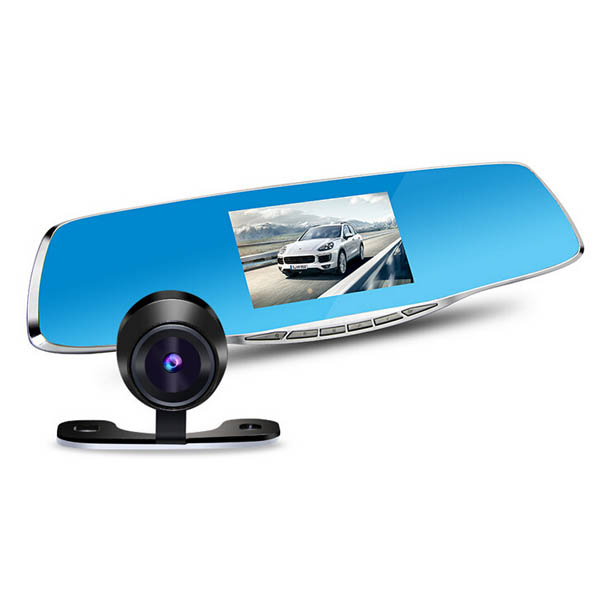 Universal use Dual camera 4.3 inch car black box rear view mirror car dvr