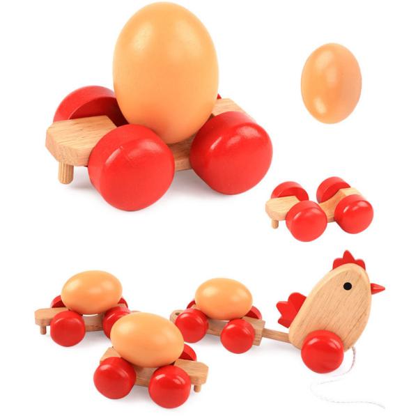 Quality Wooden Hen Pulling Egg Driving Train Parent Child HandHeld wholesale
