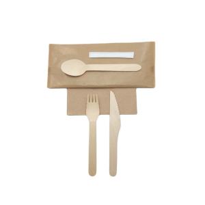 160 Mm Biodegradable Wooden Fork Spoon Napkin Toothpick With Wrapped Paper