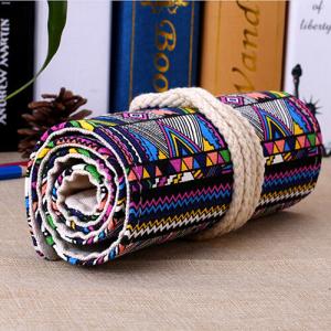 Roll - Up Canvas Student Pencil Pouches , Pencil Roll Case Cotton Rope Closure