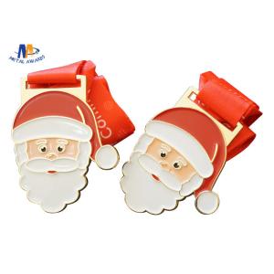 Santa Claus And Christmas Metal Stock Medals With Enamel And Sublimated Ribbon