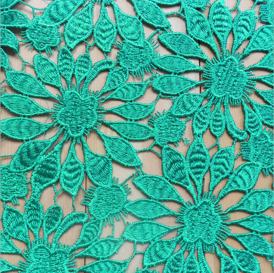 100% Polyester Chemical Lace embroidery Fabric with Green Color