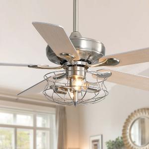 Brushed Nickel 2000LM Five Metal Blade Ceiling Fan With Light 65W