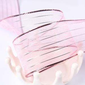 10mm-25mm Gold Line Striped Polyester Organza Ribbon for Gift Wrapping and Boxes