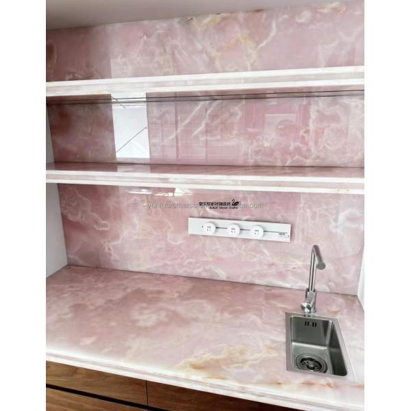Modern Translucent Crystal Pink Onyx Slab Stone Lamps for Backlit Wall Background Panel