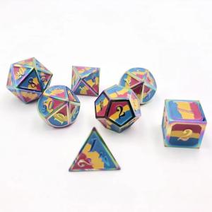 16mm Smooth RPG Metal Dice Custom DND Logo Rainbow Game Set