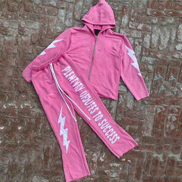 Quality Breathable Zip Up Cropped Sweatshirt Set Applique Embroidered Patch Unisex Track Suits wholesale