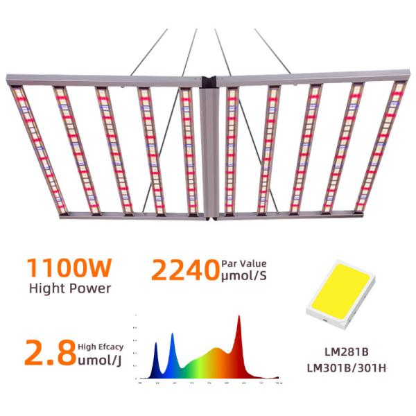 Quality Three Channel Dimmable LED Grow Light 1100W With Foldable Aluminium Bracket UV Grow Light For Indoor Plants wholesale