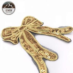 Golden Bow Large Iron On Patches , Ribbon Iron On Patches For Clothes Handmade