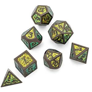 Shining Golden Powder Solid Metal Dice Set Board Game Dragon And Dungeon DND RPG
