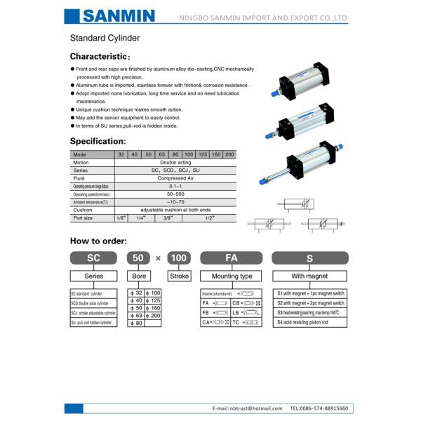 SC Series Standard Pneumatic Air Cylinder Double Acting Series Adjustable Cushion
