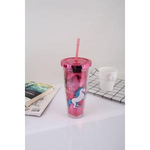 650ml Double-Layer Electroplated Plastic Straw Cup Summer With Lid Transparent