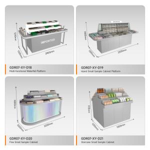 Retail Display Table Grey Wooden Sample Island For Customized Shop Display And