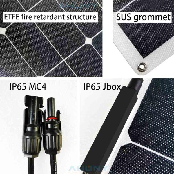 Thin Film ETFE Bendable Solar Panel Semi Flexible 12v 75 Watt water resistant Monocrystalline sol panel supplier