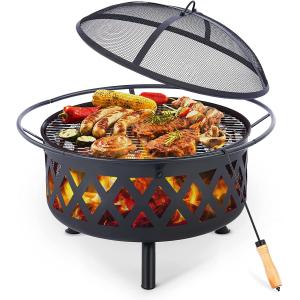 China Round Portable Wood Burning Fire Pit Camping Bonfire With BBQ Grill on sale