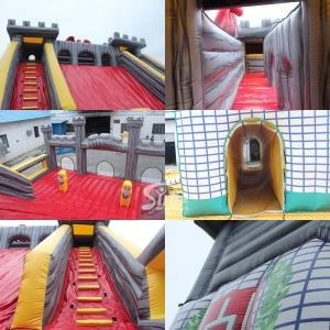 12x10m commercial kids giant inflatable medieval castle slide with tunnel N