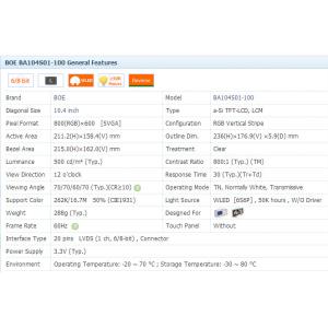 Tn Lcd Display 10.4 Inch BA104S01-100 Industrial Display 800*600 LVDS