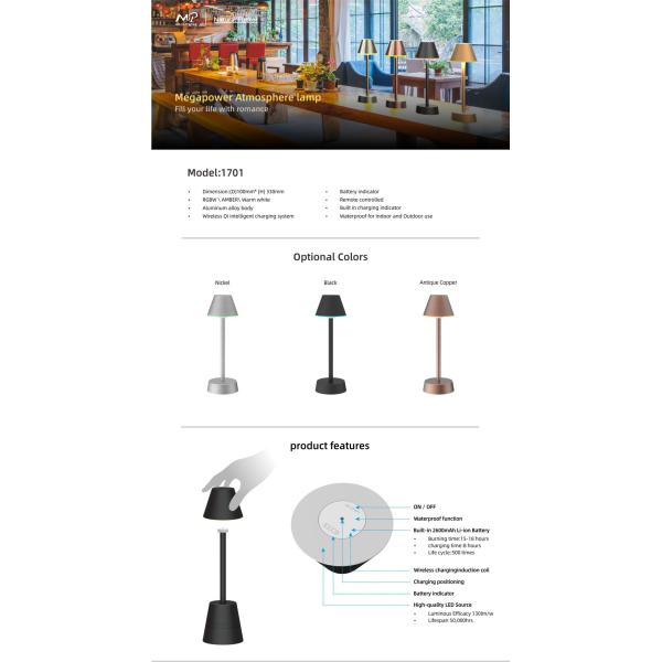 Megapower Phone Control Table Lamp Portable Color Changing RGB & Dimmable Warm White Night Light for Bedrooms