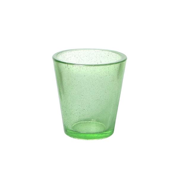 Quality 92mm Dense Bubble Green Colored Glass Candle Holder Hand Pressed wholesale