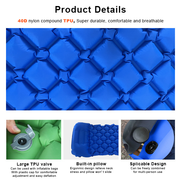 Innovative Inflatable Camping Mat Built-In Pillow Comfort Sleeping Pad Camping