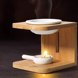 Customized Scented Wax Melt Burner with Tealight Candle Holder, Wooden Essential