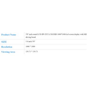 5'0'' Inch Round LCD IPS TFT LCM FHD 1080*1080 Lcd Screen Display With MIPI