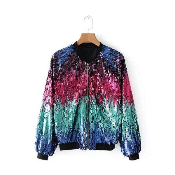 Quality Ladies Ma1 Bomber Jacket With Gradient Sequin Design 100% Polyester wholesale
