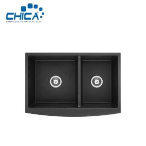 China Apron Front Double Bowl Granite Kitchen Sink Quartz Granite Stone Composite Sink for House Kitchen on sale