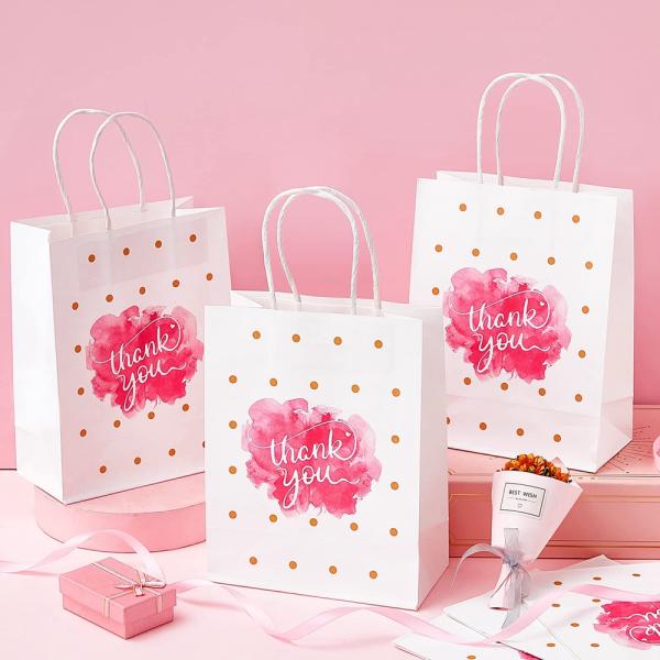 Customized Logo Kraft Paper Bags with Hand Length Handle and Thank You Gift Carrier