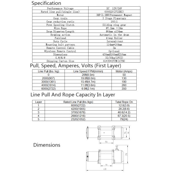 Most popular powerful 12V 6000 lbs electric winch for off road for Jeep Wrangler