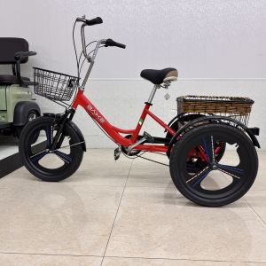 Classic Red Pedal Assist Tricycle OEM ODM Freight Tricycle With Front Metal Basket