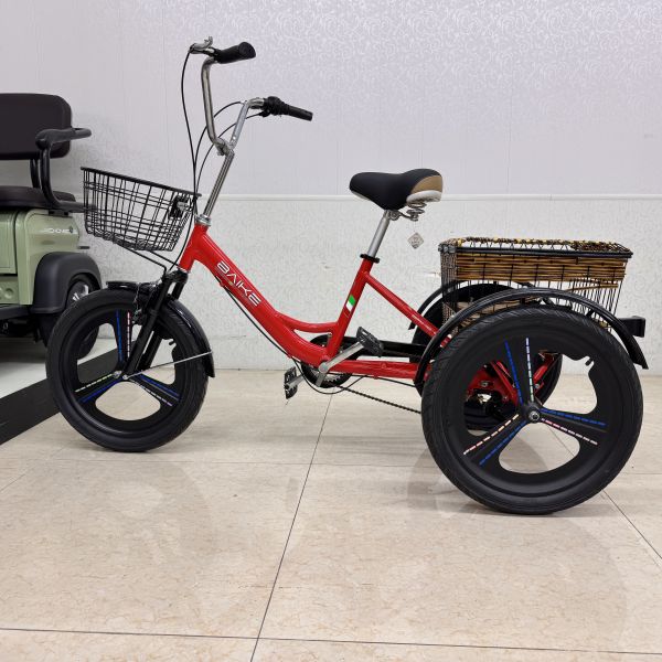 Quality Classic Red Pedal Assist Tricycle OEM ODM Freight Tricycle With Front Metal Basket wholesale