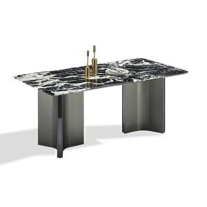 China Modern Bulgari Black Sintered Stone Tabletop PVD Coating Black Color Mirror Stainless Steel Base Dining Table on sale