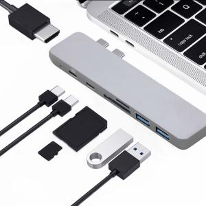 Cheap 7 in 1 Dual USB to Hub For MacBook Pro 2018 with video thunderbolt 3 card reader pd charging and USB 3.0 ports for sale