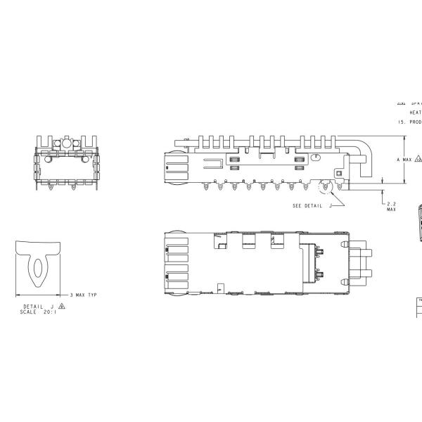 1888971-1 QSFP+ Cage With Heat Sink Included Lightpipe Through Hole Right Angle