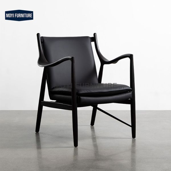 Home Furniture Modern Nordic Wabi Sabi Style Solid Wood Lounge Chair Soft Padded Leather Backrest Light Luxury Chaise Lounge