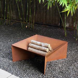 China Square Shape Wood Burning Corten Steel Fire Pit 3mm Thickness on sale