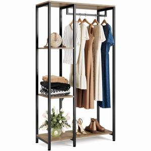 China Rustic Metal Wood clothes storage racks Wardrobe Hall Tree For Bedroom Apartment on sale